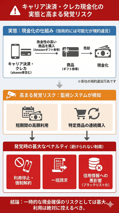 キャリア決済・クレカ現金化の実態と高まる発覚リスク